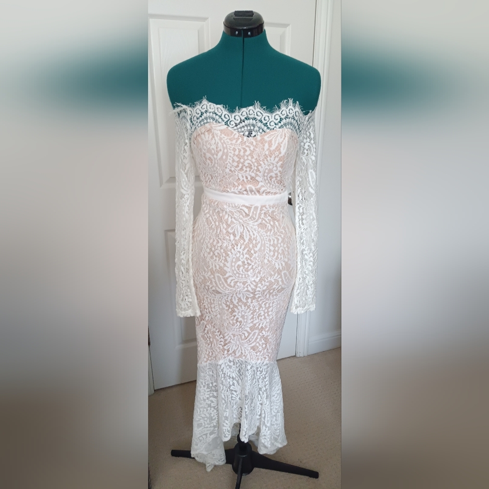 L'ATISTE White Dressy Mermaid Skirt Dress- Size M